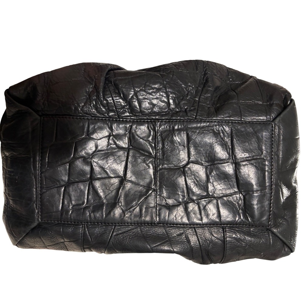 B. Makowsky Hobo Bag Women Large Black Croc Embossed Leather Gold Hardware Y2K - Picture 4 of 8